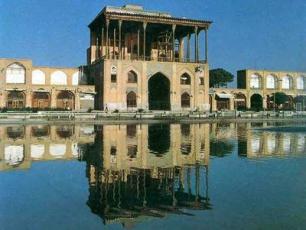 The glory of Aliqapu Palace, in the heart of Esfahan. Shown from fountain view. The other side faces Imam Square.