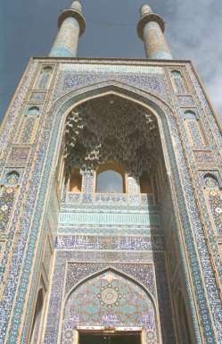 Iranian mosque's are striking due to their intricate Persian tile design.  Yadz, Iran 