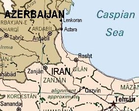 Map showing coast of Iran and Azerbaijan