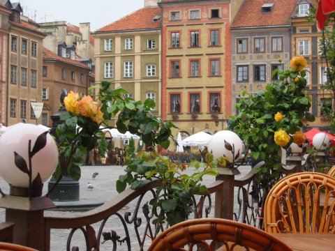 Warsaw Old Town Square as seen through cafe roses