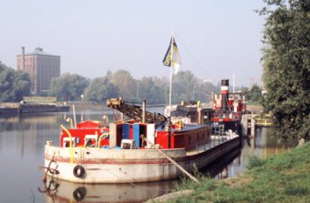 Barge on the Odra River which winds through Wroclaw