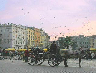 Carriage in City Square at sunset