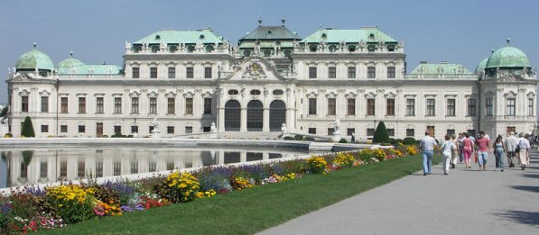 Belvedere Castle in Vienna with reflecting pond and garden