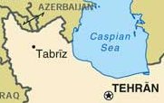 Map of Northern Iran showing Tabriz