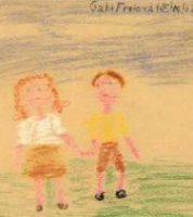 A drawing of a girl and boy