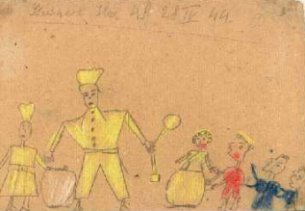 Drawing of a family dressed in colorful clothes