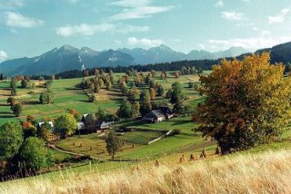 A view of the Tatra mountains and the countryside outside Zakopane